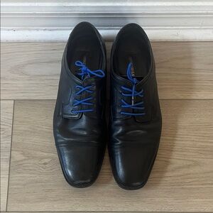 Johnston & Murphy Black Leather Oxfords with Blue Laces